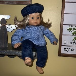 Hand made with love AMERICAN GIRL SWEATER & pant set BLUE SPRING Easter!